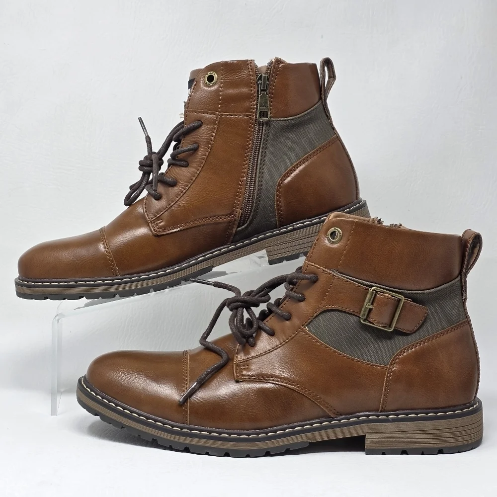 Madden Men's Combat Lace Up Boots Size Zipper Brown Size 9.5 New